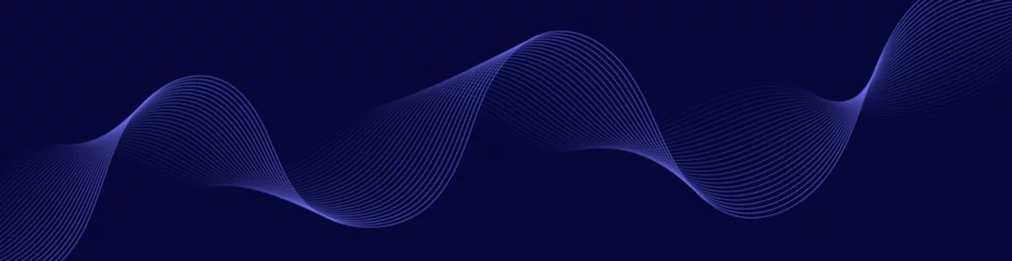 Fotobehang Abstract background with waves for banner. Web banner size. Vector background with lines. Element for design isolated on dark blue. Blue gradient. Night, ocean © Anna Lysohor