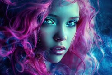 Beautiful girl with pink hair and blue eyes
