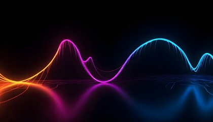 Abstract neon light waves with blue and blue colors on a black background