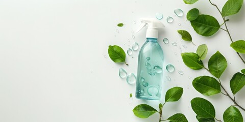 spring cleaning concept with eco-friendly sprays on white background with copy space for text