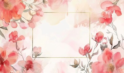 Thin golden frame on watercolor background, space for text