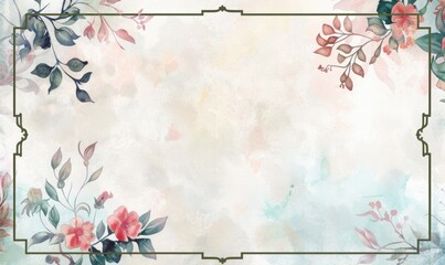 Thin frame and watercolor floral background