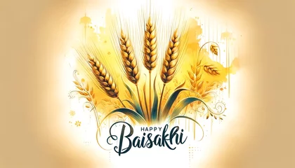 Fotobehang Watercolor style illustration for baisakhi with a golden wheat sheaves. © Milano