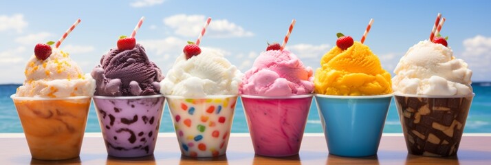 Deliciously vibrant ice cream creation. multicolored delights with ample room for customized text