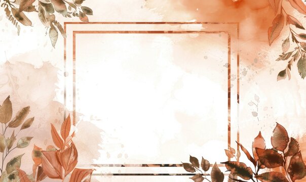 Copper frame on watercolor background, space for text