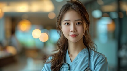 Asian Female Doctor Examining Patient with Stethoscope Generative AI