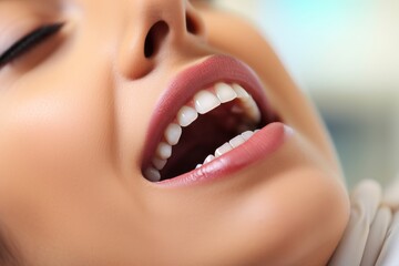 Close-up of white teeth during routine dental check-up by a professional dentist