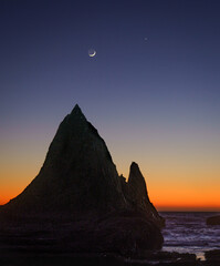 Martins Beach Crescent Moon night