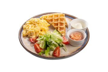 tomorrow with eggs, Vienna waffles and vegetables, transparent background