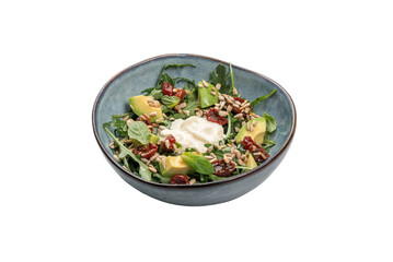 ovocado salad in a plate, transparent background, cut out
