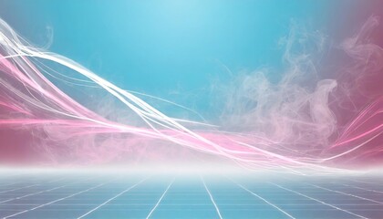 a beautiful light blue background with white smoke trailing across the floor with pink lighting abstract background for presentation - obrazy, fototapety, plakaty