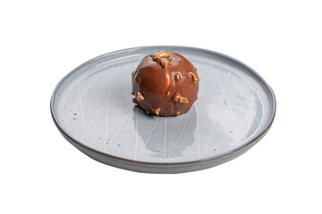 chocolate cake on plate, ransparent background, cut out