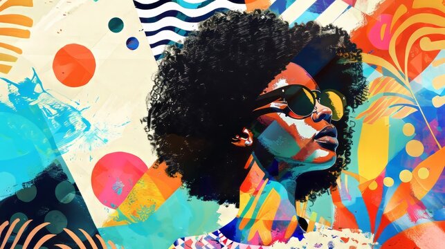Fashion portrait of beautiful african american woman on colorful background. Ai generative.