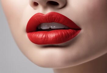 Close-up of a woman's lips painted with red matte lipstick. Close-up of lips painted with red lipstick