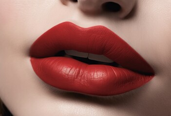 Close-up of a woman's lips painted with red matte lipstick. Close-up of lips painted with red lipstick