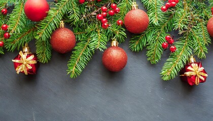 christmas dark background with christmas decoration top view