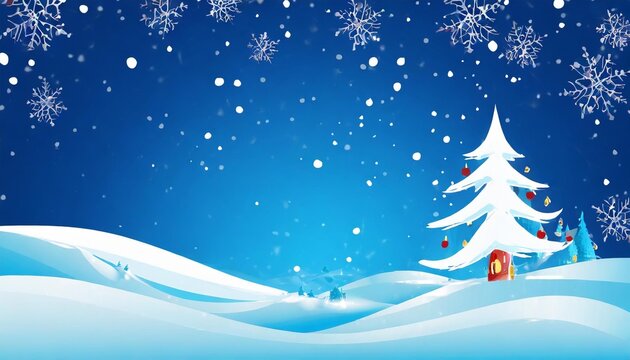 christmas blue background with snow winter landscape