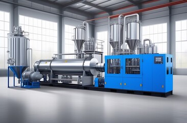 Industrial twin screw extruder of big diameter with hopper for bulk materials