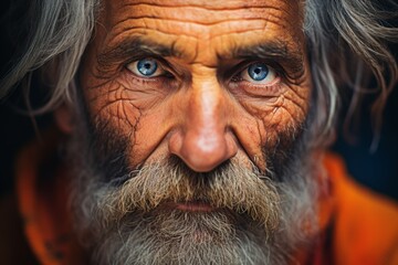Elderly Man With Beard and Blue Eyes - obrazy, fototapety, plakaty