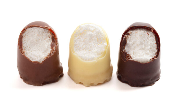 Chocolate Covered Marhsmallows with a Waffer Base Known as Chocolate Kisses or Schokokuss Isolated on a White Background