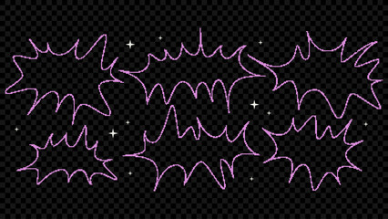 Bitmap graffiti abstract clouds. Set of trendy different bitmap graphic elements in a futuristic style with a pixel effect for collage, retro design. 8 bit. Vector illustration. Y2K concept.