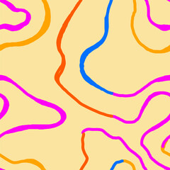 Squiggle line doodle seamless pattern. Creative abstract scribble style drawing background for kid or trendy design with basic shapes. Simple childish scribble wallpaper print.