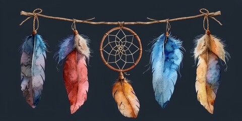 Colorful Feathers Hanging From a Rope