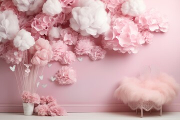 Elegant pink floral background with beautiful cloud-shaped flowers decoration