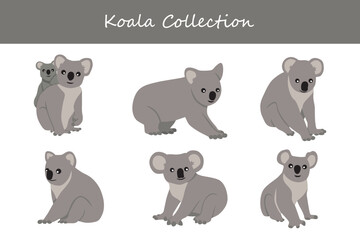 koala collection. Vector illustration. Isolated on white background.