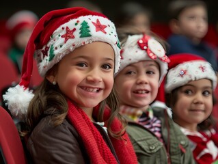 Young Children in Christmas Hats