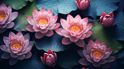 Close up view of lotus flowers illustration