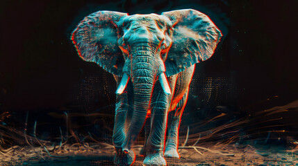 Digital art auction of majestic elephant holograms, proceeds supporting wildlife conservation , 8k - obrazy, fototapety, plakaty