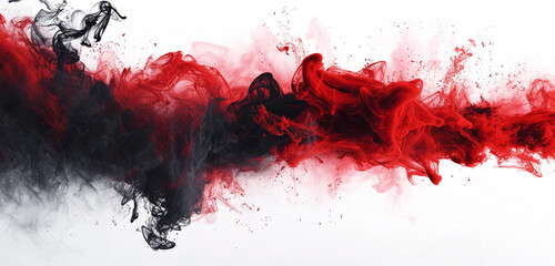 A bold and edgy splash of scarlet red and jet black smoke, symbolizing strength and passion over a white background