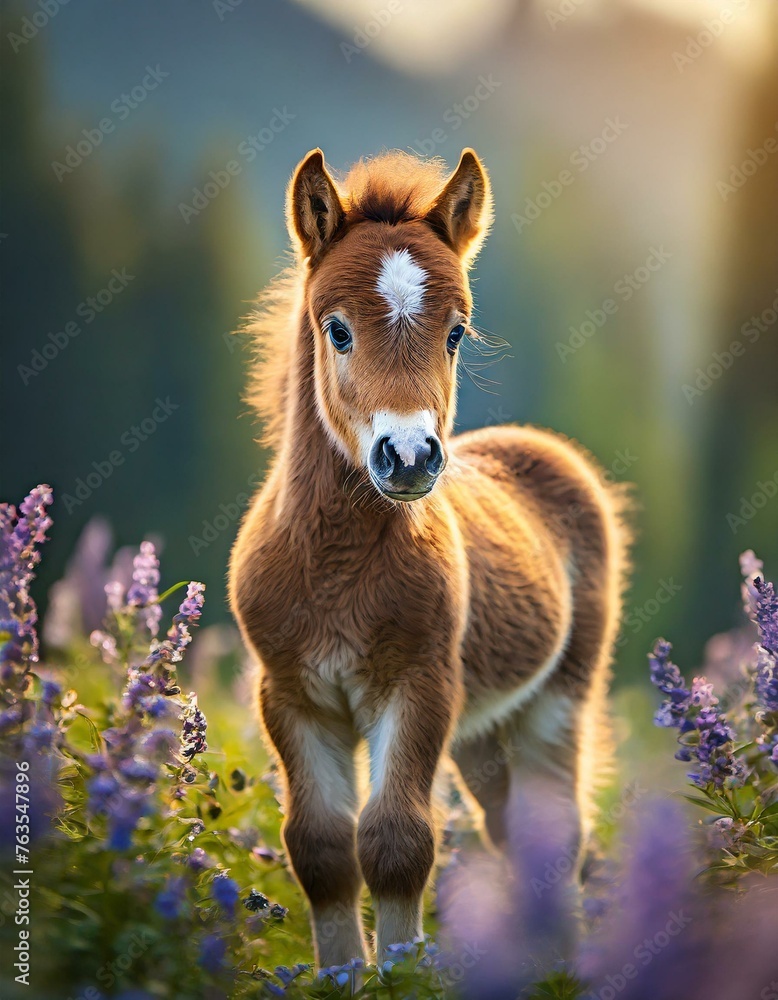 Wall mural adorable foal: capturing the charm of a cute fuzzy baby horse