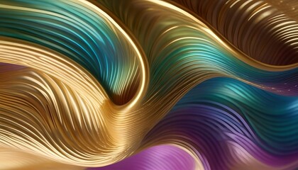Iridiscent art wave golden color 3D material background, AI generated