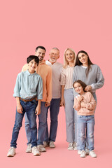 Fototapeta premium Happy big family on pink background