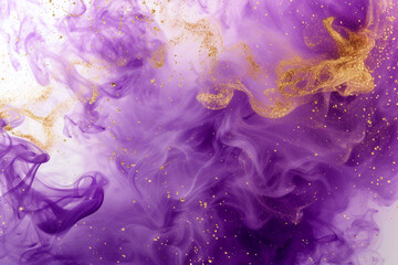 A magical and otherworldly fusion of glittering gold and mystical purple smoke, creating a...