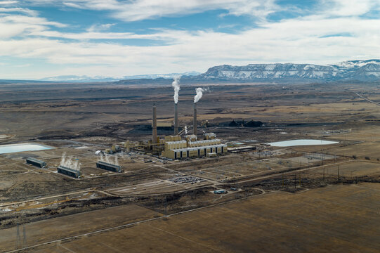 Aerial View Coal Power Plant in Rural Landscape with Mountains in Background – Utah