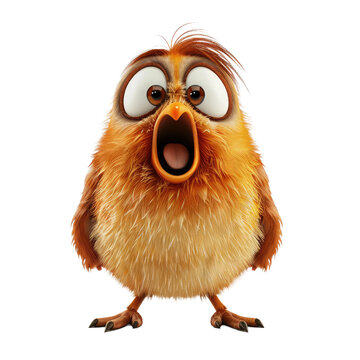 A cartoon bird with an open mouth and wide eyes