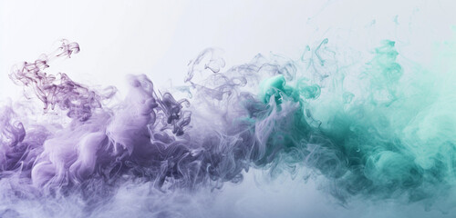 A soft lavender and mint green smoke splash over a white canvas, creating a tranquil and soothing visual effect