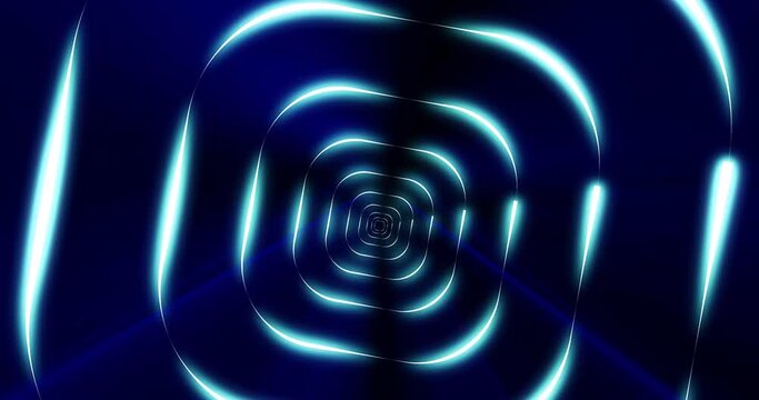 Blue neon tiles that flash brightly form a tunnel. background that is abstract. High-quality video screensaver