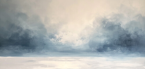 A subtle blend of icy blue and soft gray smoke over a white canvas, capturing the essence of a...