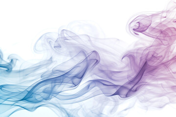 A tranquil and dreamy combination of soft blue and gentle mauve smoke, creating a peaceful and serene scene over white - obrazy, fototapety, plakaty