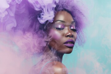 beautiful african woman with purple smoke hair