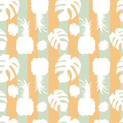 Seamless pattern with pineapple and monstera leaves