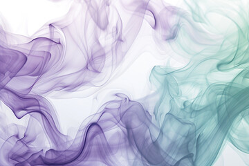 An artistic display of periwinkle and sage green smoke, intertwining gracefully to form a soothing visual over white