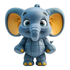 A cartoon elephant with a yellow and orange trunk and ears