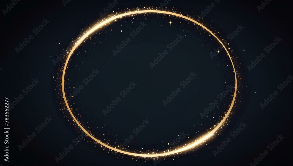 Poster glowing golden circle on black background with copy space, space for text and design