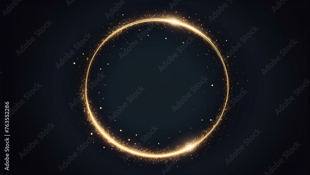 Poster glowing golden circle on black background with copy space, space for text and design