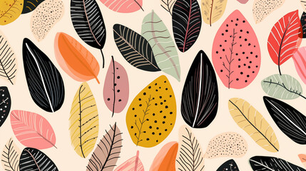 Fundo abstrato de Folhas coloridas com linhas e pontos e cores pasteis